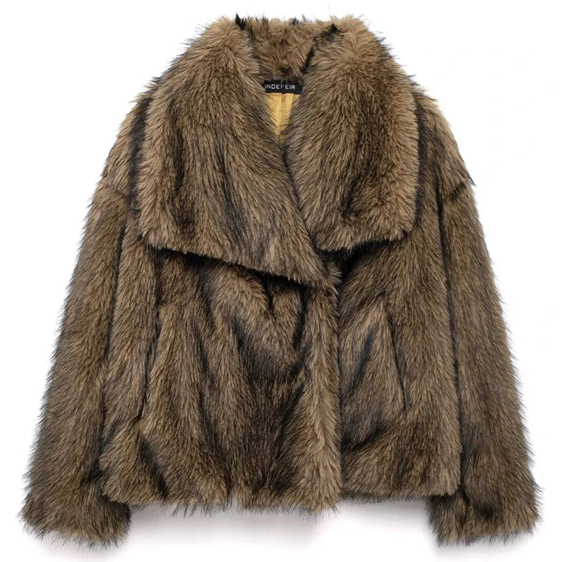 HXAO Women's Fur Coat Women  Plush Burgundy Bomber Jacket Solid Crop Long Sleeve Jacket Warm Winter Coats Woman Casual Coats