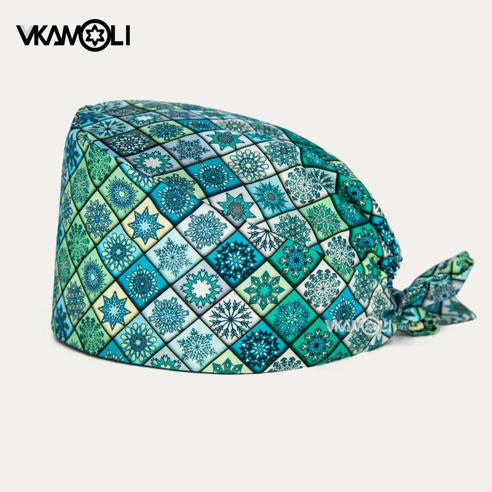 Flower Printing Scrub Caps Dental Print Scrubs Hat 100% Cotton Women Men Dust Proof Vet Dentist  Working Hats Tie Back Cap