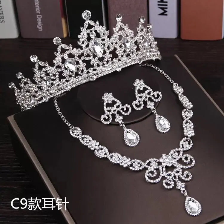 3PCS Rhinestone Crystal Butterfly Bridal Jewelry Sets Necklace Earring Tiara Set Wedding Hair Ornaments African Bead Jewelry Set