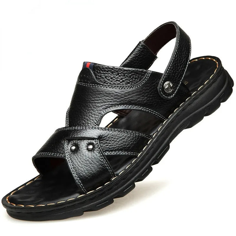 Men's Sandals 2023 Summer New Non-Slip Genuine Leather Sandals Soft Slippers Zapatos Flat for Mens Casual Shoes Sandalias Hombre