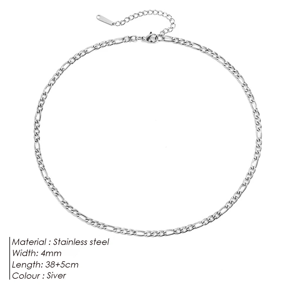 eManco Figaro Chain Necklace Stainless Steel Silver Color Men Women Colar Gift Jewelry Cuban Chain 4mm/6mm/8mm/10mm Wholesale - My Store