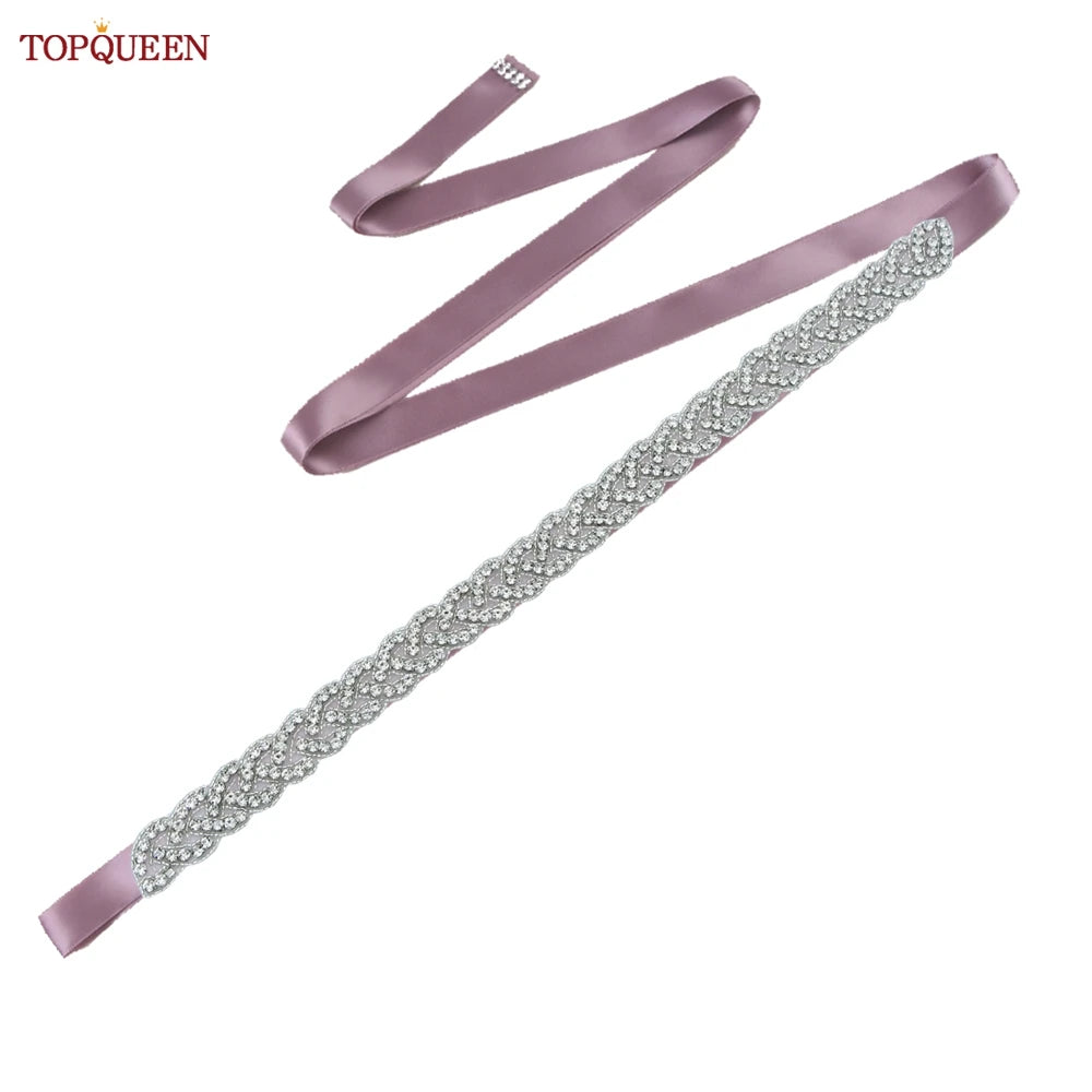 TOPQUEEN Women's Rhinestones Belt Handmade Wedding Dresses Belt Marriage Bridal Ribbon Belts Wedding Bride Sash Party Belt S216