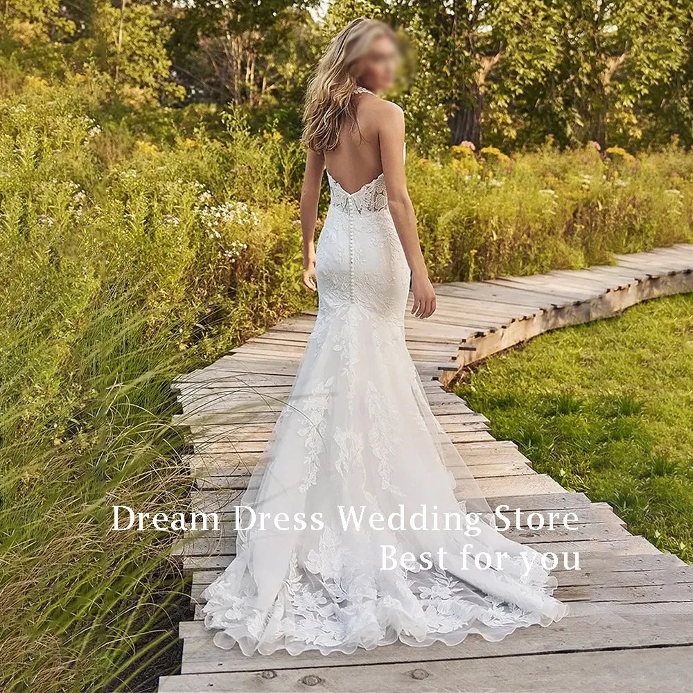 DREAM Customized Elegant Ivory Mermaid Wedding Dresses Lace Floor-Length Sweep Train Brides Dress Women Vestidos De Novias 2025 - My Store