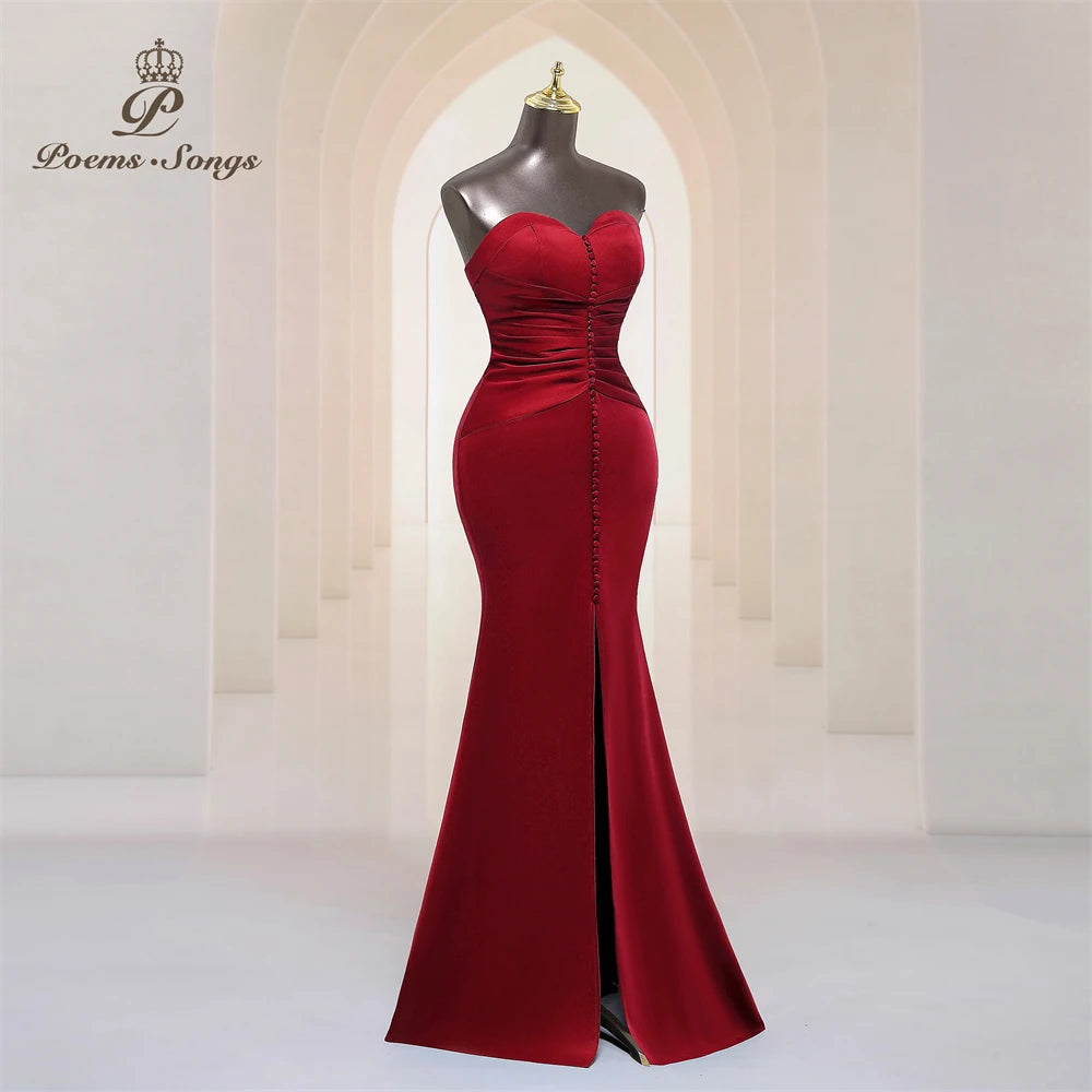 Elegant Strapless Burgundy Evening Dresses for Women Robe De Soiree De Mariage Party Dress Bridesmaid Dresses Woman Luxury Dress
