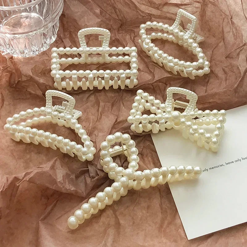 2pcs Elegant Pearls Beads Hairpin for Women Cute Geometric Hair Claw Barrettes Headwear Horsetail Hair Clips Hair Accessories