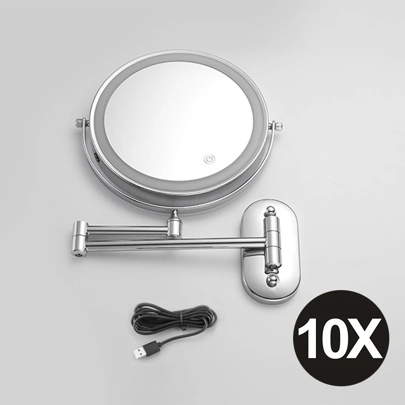 8 Inch Wall Mounted Makeup Mirror Black 3x-10x Magnifying 3 Color LED Light Double Side Bathroom Smart Shaving Cosmetic Mirrors