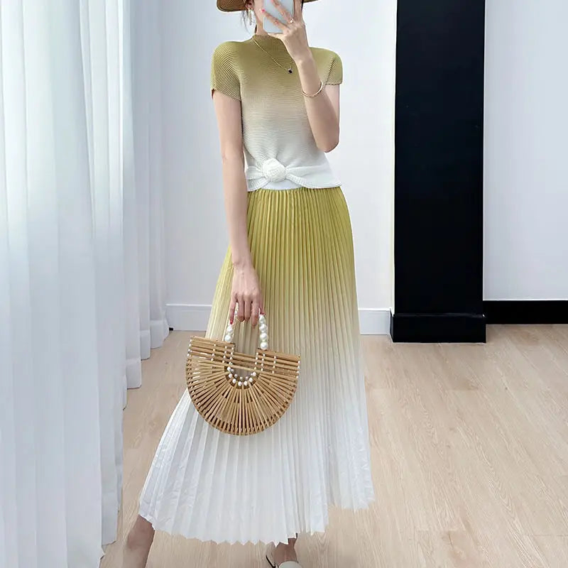 Elegant Two Piece Skirt Set Costume Women's Suit Skirts Pleated Skirt  Female Outfit Women's Casual Skirts Blouses Wrinkle Set