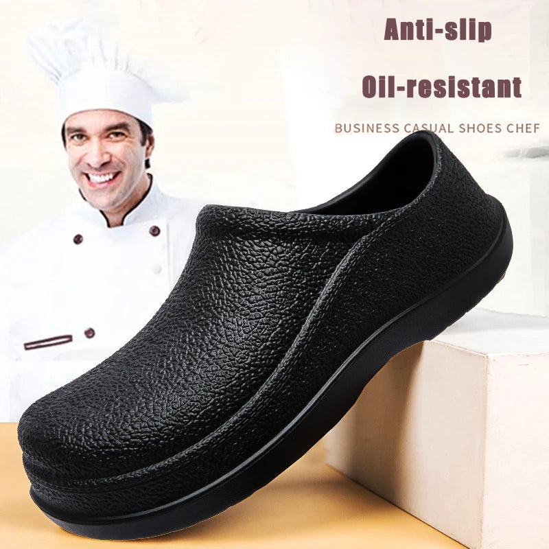 Men Chef Shoes Man Summer Beach Slippers Water-Proof Oil-Proof Kitchen Shoes Non-Slip Garden Clogs Hotel Work Shoe EVA Sandal