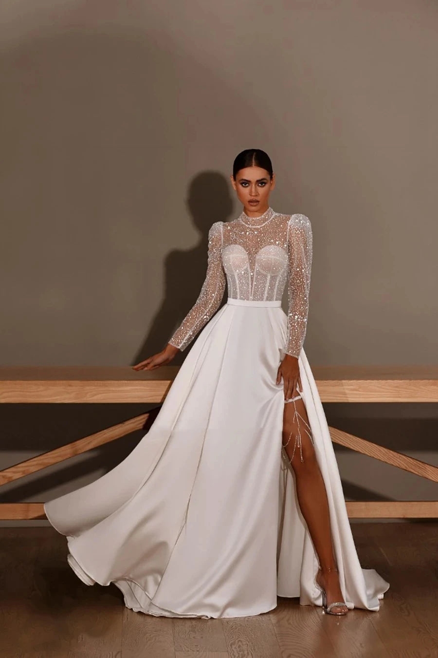 Sexy Wedding Dresses High Split A-Line Satin Bridal Gowns Vintage Robes for Formal Party Dress Vestidos De Novia Customized 2025 - My Store