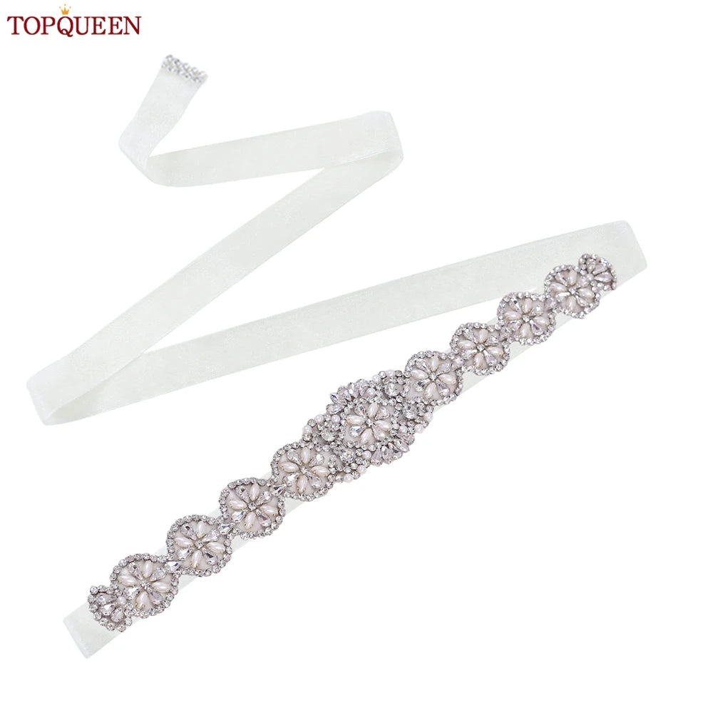 TOPQUEEN Luxury Bridal Belts With Rhinestone Bride Wedding Accessories Belt for Women Wedding Dress Sash Belt Formal Belts S161