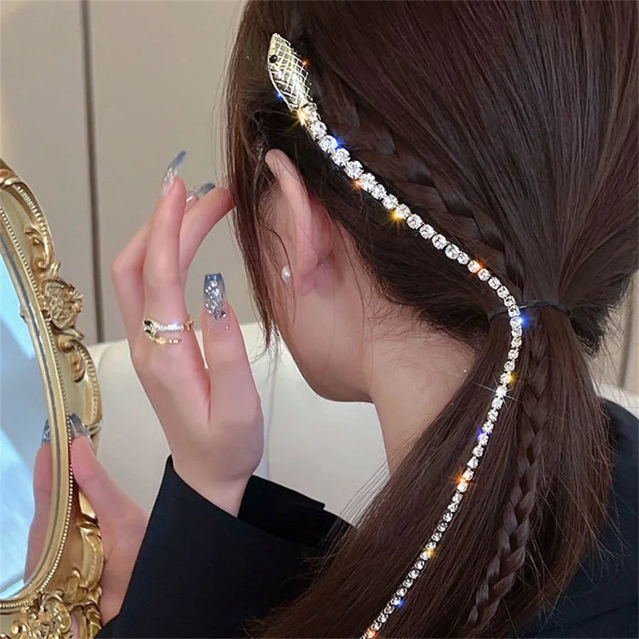 New Rhinestone Snake Hair Band for Hair Women Long Tassel Crystal Headband Hair Accessories Wedding Accessories Hair Jewelry