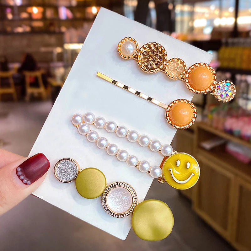 1 Set Acrylic Pearl Hair Barrettes Fashion Geometric Women Hair Clip Hairgrips Hair Accessories for Girls Hair Pins Jewelry