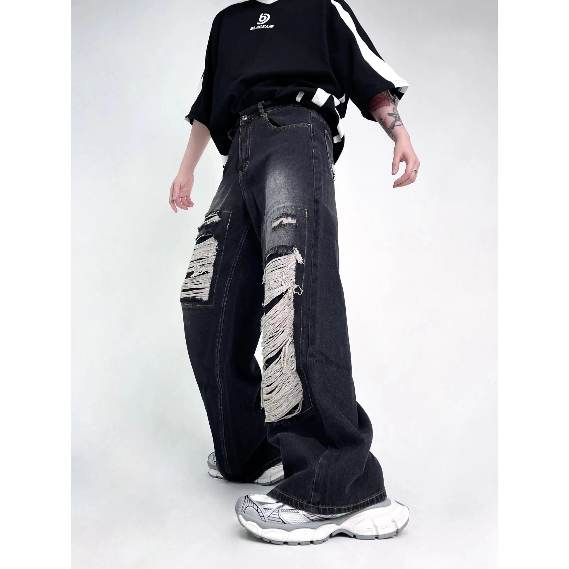 New Women Star Stitching Tassel Pants American Retro High Street Jeans Loose Wide Leg Pants Trendy Punk Y2k Pants