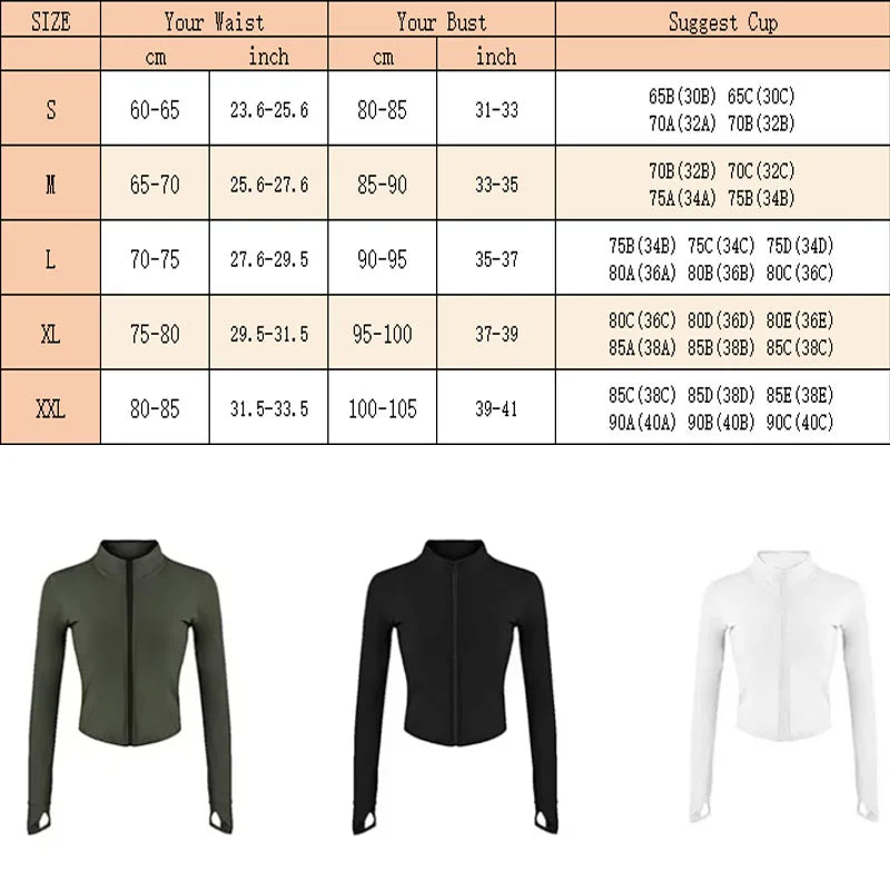 Aiithuug Women Full Zip-Up Yoga Top Workout Running Jackets With Thumb Holes Stretchy Fitted Long Sleeve Crop Tops Activewear