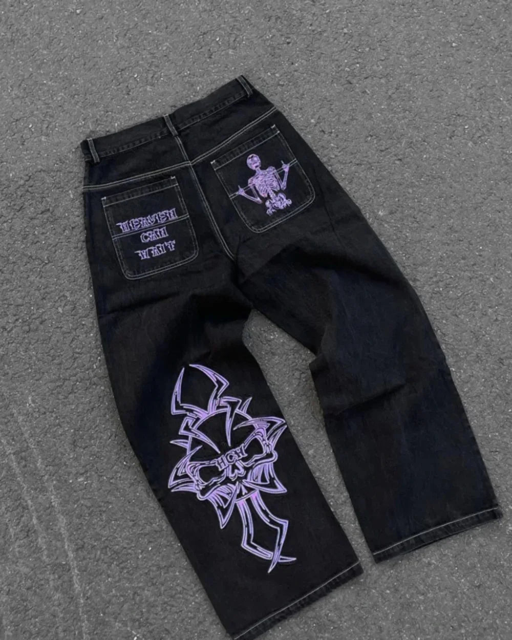 New Baggy Casual Wide Leg Jeans Men Street Retro Hip Hop Print Jeans Trend Fashion Black High-Waist Jean Y2k Men Clothing 2023