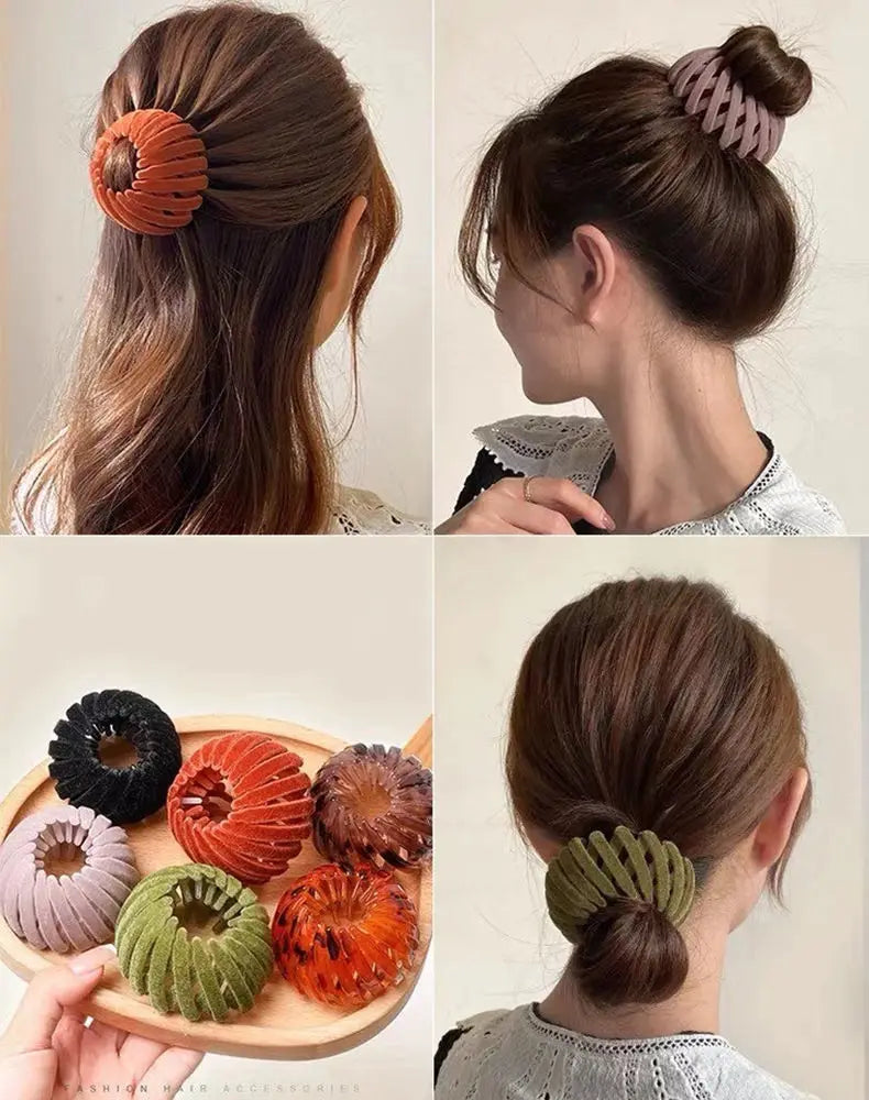 Magic Hair Clip Bird Nest Shaped Hair Holder Velvet Hair Ring Ball Head Hair Device High Ponytail  Artifact Hair Accessories
