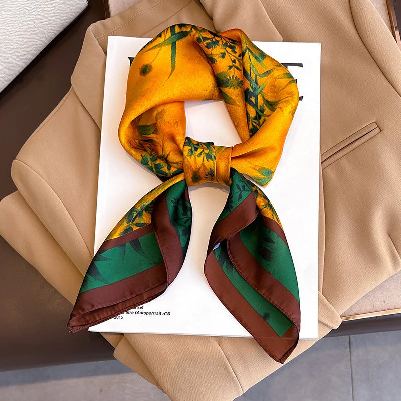 Fashion Scarves for Women Shawl Print Silk Satin Hijab Scarf Female Bandana 70*70cm Luxury Brand Square Shawls Scarfs for Ladies