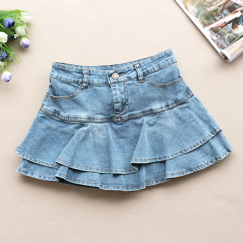 Ruffle Pleated Shorts Skirts Women 2023 Summer Low Waist a Line Y2K Denim Skirt Mini Short Jeans Skirts Outdoor Sex Skirt Woman