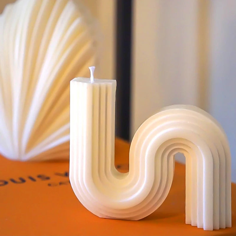 Geometry Unique Candle Wave S Shape Unscented Decorative Candles Black White Pink Hand Poured Soy Candles