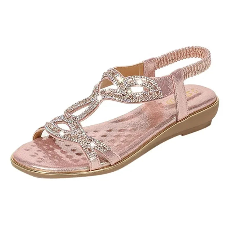 BEYARNE Summer Women Rhinestones Sandals Bohemian Style Comfortable Soft Sandals Woman Big Size Sandalias Zapatos De Mujer
