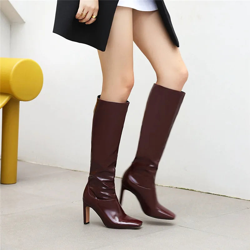 Knee High Boots Women High Heel Long Knight Boot Autumn Winter Shoes Square Toe Fashion Sexy Chelsea Boots for Women Big Size 48