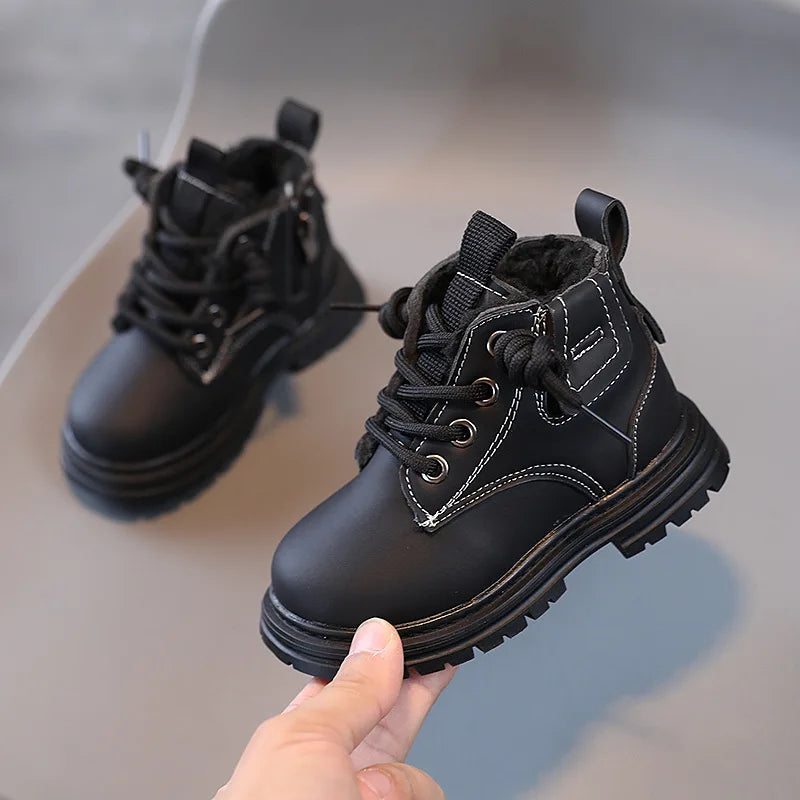 Children Winter New Thick Plush Warm Snow Boots Cotton Shoes Toddlers Baby Autumn Single Boots Fashion PU Leather Boot