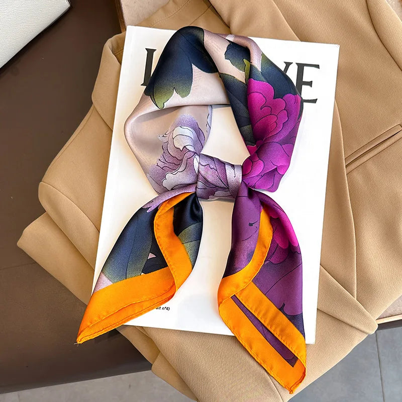Fashion Scarves for Women Shawl Print Silk Satin Hijab Scarf Female Bandana 70*70cm Luxury Brand Square Shawls Scarfs for Ladies