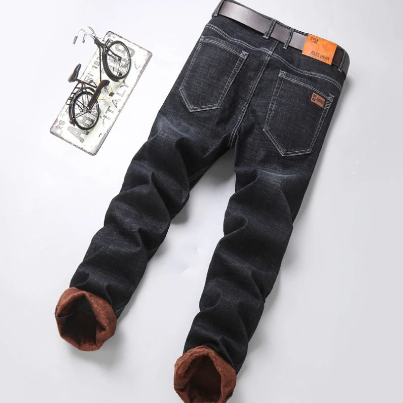 Witner  Slim Fit Stretch Thick Velvet Pants Warm Jeans Casual Grey  Fleece  Winter Jeans Men Black Elasticity Grey Jean