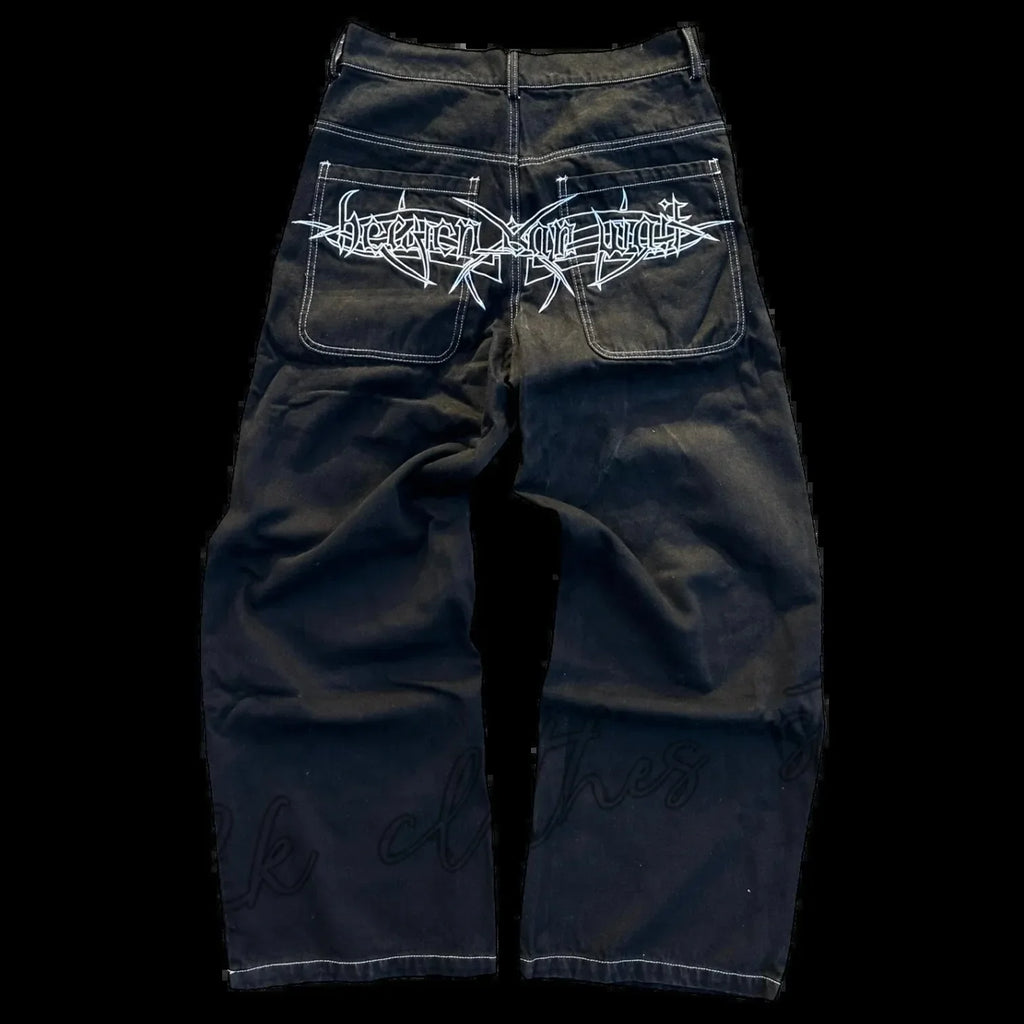 New Baggy Casual Wide Leg Jeans Men Street Retro Hip Hop Print Jeans Trend Fashion Black High-Waist Jean Y2k Men Clothing 2023