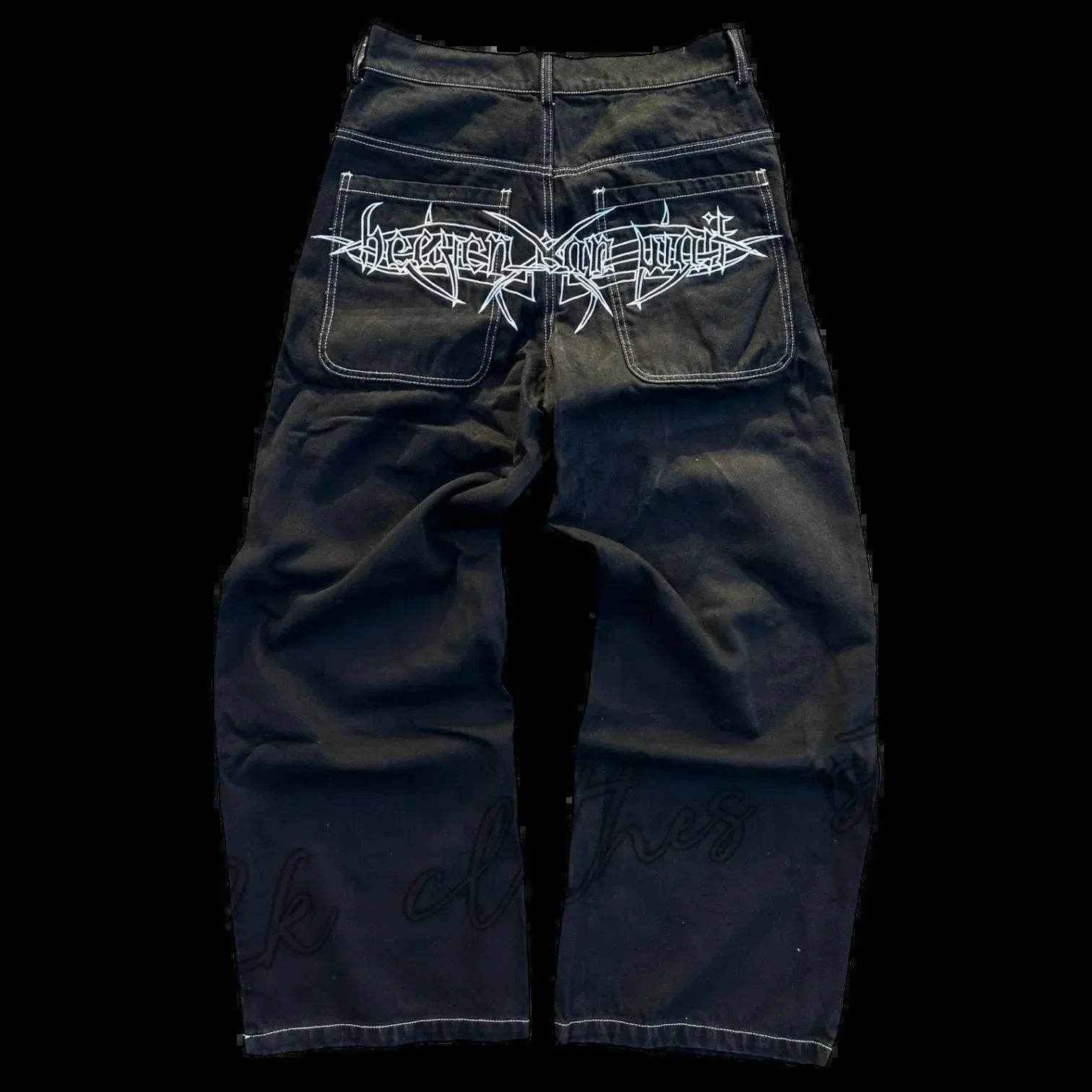 New Baggy Casual Wide Leg Jeans Men Street Retro Hip Hop Print Jeans Trend Fashion Black High-Waist Jean Y2k Men Clothing 2023