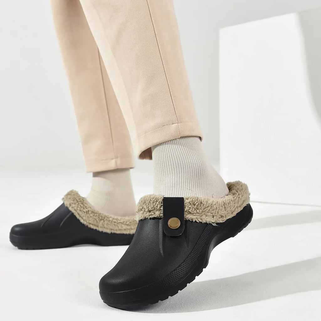 Evshine Warm Winter Man Slippers Antislip Waterproof Men Slippers Warm Comfy Clogs Fuzzy Fur Shoes Classic Plush Bedroom Slipper