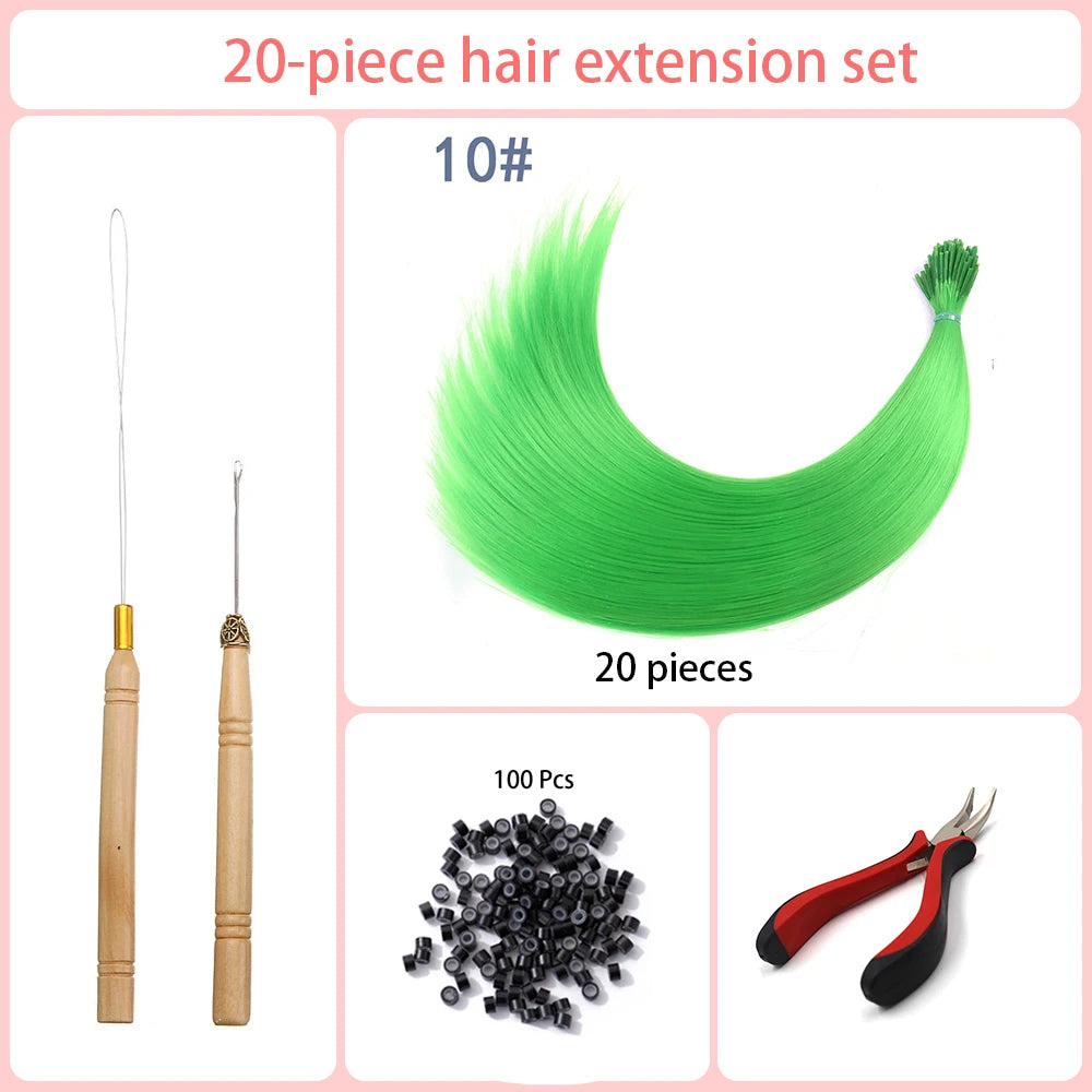 20 Strands/Pack Random Ten Colors Synthetic Colored I-Tip Stick Hair Extensions Straight Hair 16 Inch for Women High Temperature