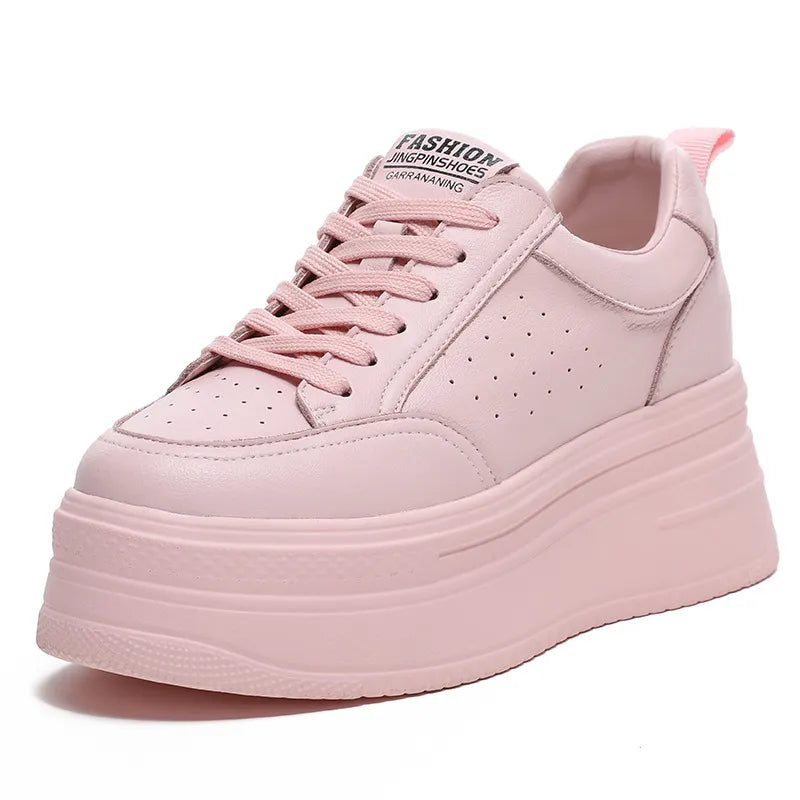 Fujin 8cm Genuine Leather Women Casual Shoes Chunky Sneakers Platform Wedge Hidden Heel Women Leisure Shoes Summer Sneaker Women