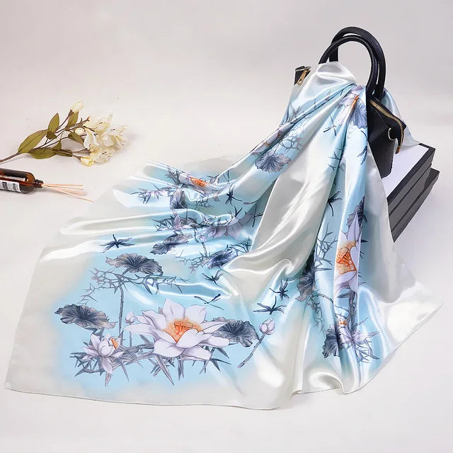 Fashion Kerchief Silk Satin Neck Scarf for Women Print Hijab Scarfs Female 90*90cm Square Shawls and Wraps Scarves for Lady