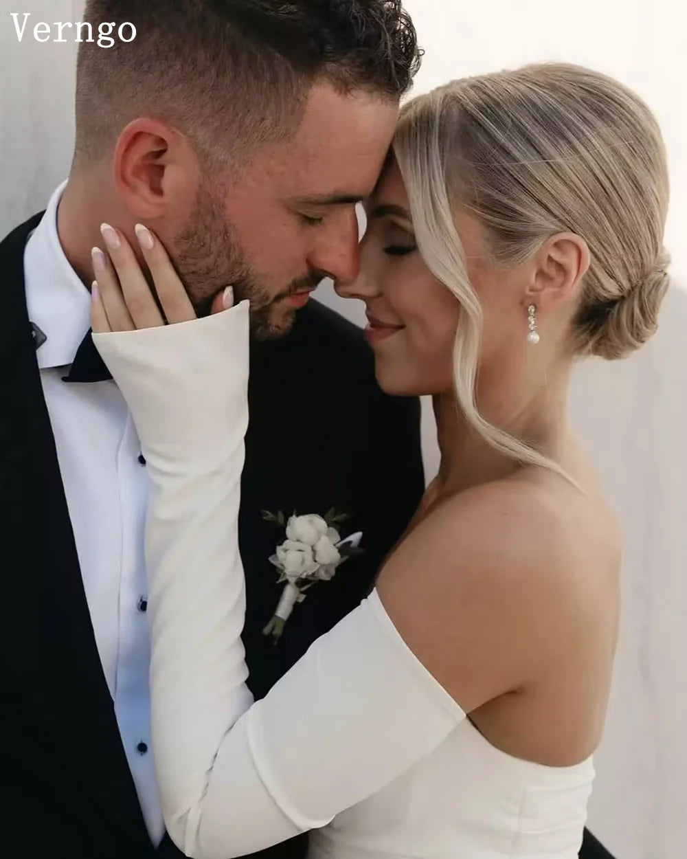 Verngo Simple Mermaid Wedding Dress Off the Shoulder Full Sleeves Bridal Gowns Women Modest Bride Dresses Customized - My Store
