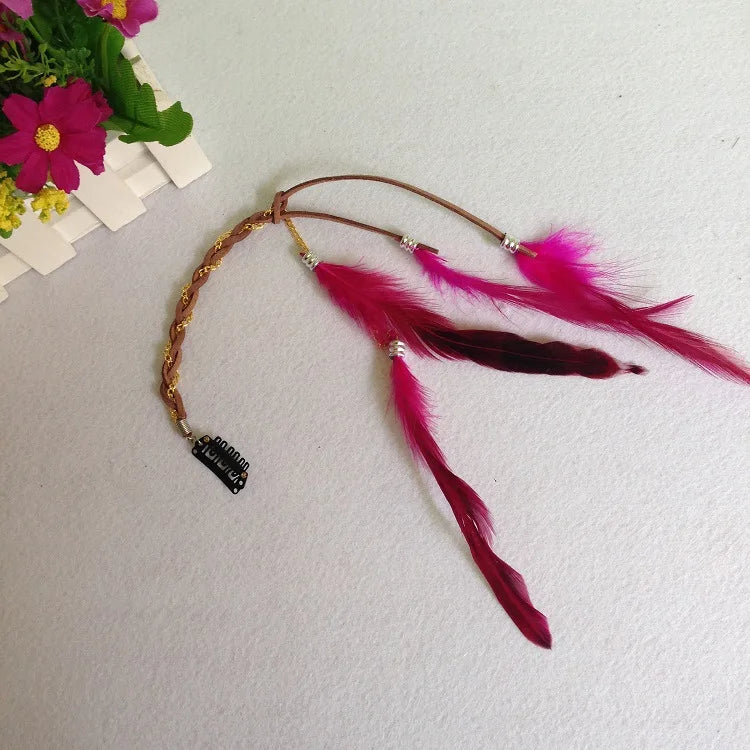 Bohemian Feather Headband Scrunchies Tribal  Hair Bands Women Girl Hippie Weaving Hair Accessories Hair Clip Hair Rope Headwear