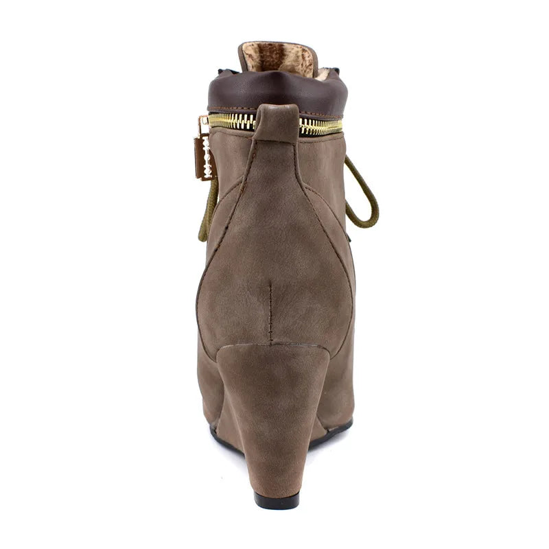 Winter Women Snow Boots Round Toe Lace Up Casual Wedge Ankle Boots for Women Shoes High Heels Women Motorcycle Boot Large Size