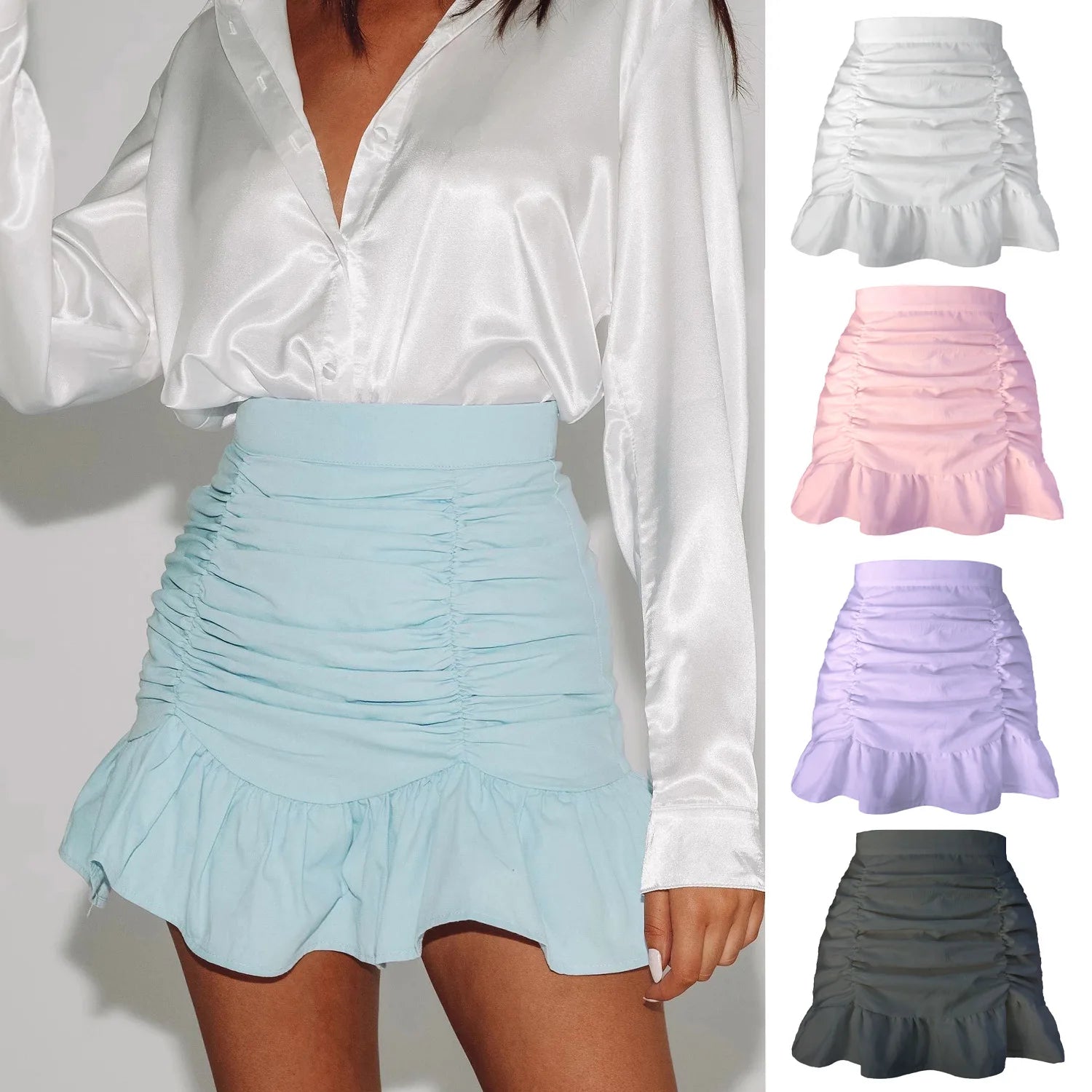 Woman Skirts Harajuku 2021 Hot Style Skirt Falbala Zipper Skirts Pure Color Drape Pockets Hip Fishtail Skirts Womens WSL4421