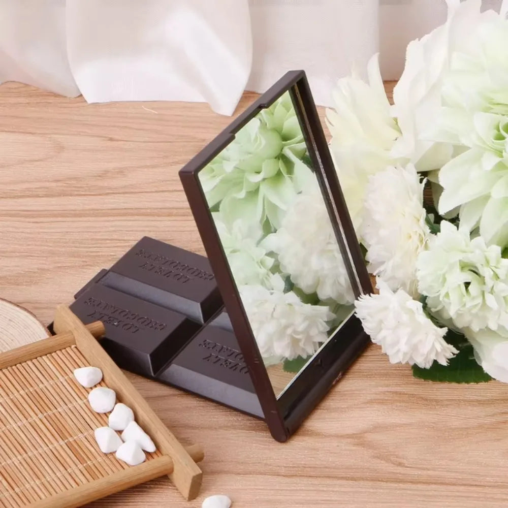 Foldable Compact Mirror Portable Makeup Mirror Chocolate Square Hand Mirror Makeup Vanity Mirror Pocket Cosmetic Mirrors - My Store