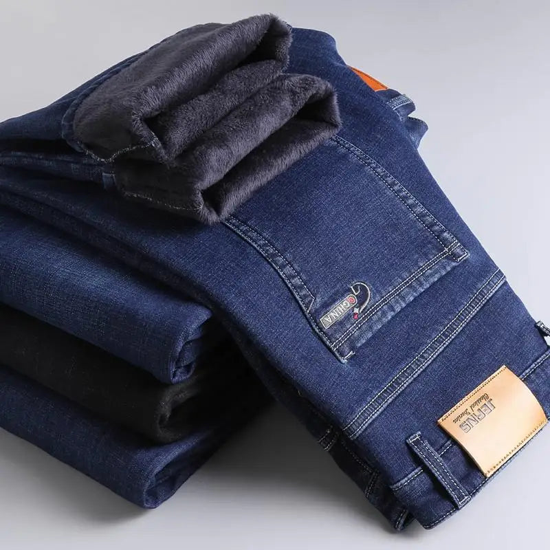 Witner  Slim Fit Stretch Thick Velvet Pants Warm Jeans Casual Grey  Fleece  Winter Jeans Men Black Elasticity Grey Jean