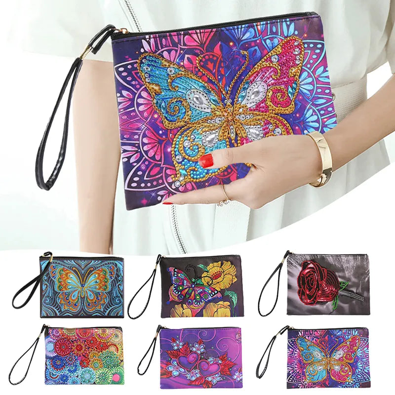 DIY Special Shaped Diamond Painting Bags Women Wristlet Bags Zipper Wallet Women Clutch Storage Bag Christmas Gift Girls Handbag