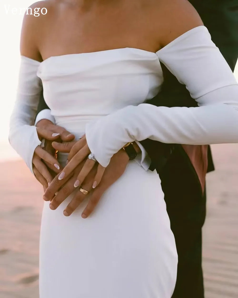 Verngo Simple Mermaid Wedding Dress Off the Shoulder Full Sleeves Bridal Gowns Women Modest Bride Dresses Customized - My Store