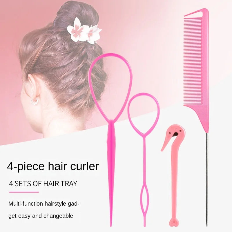 4pcs/Set French Braid Tool Loop Elastic Hair Bands Remover Cutter Rat Tail Comb Metal Pin Tail Braiding Combs for Hair Styling