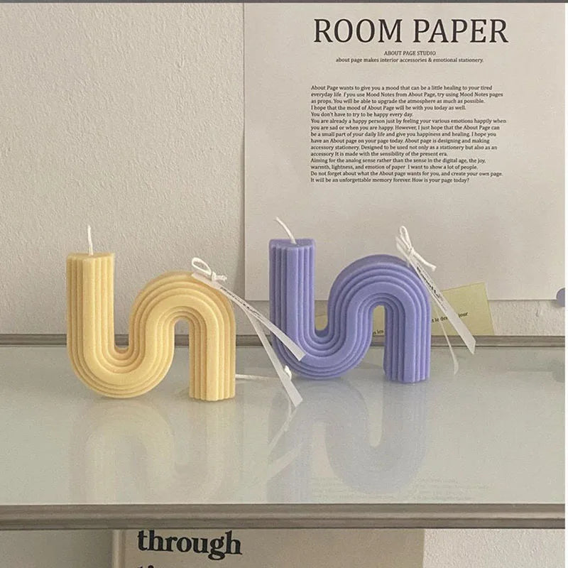 Geometry Unique Candle Wave S Shape Unscented Decorative Candles Black White Pink Hand Poured Soy Candles