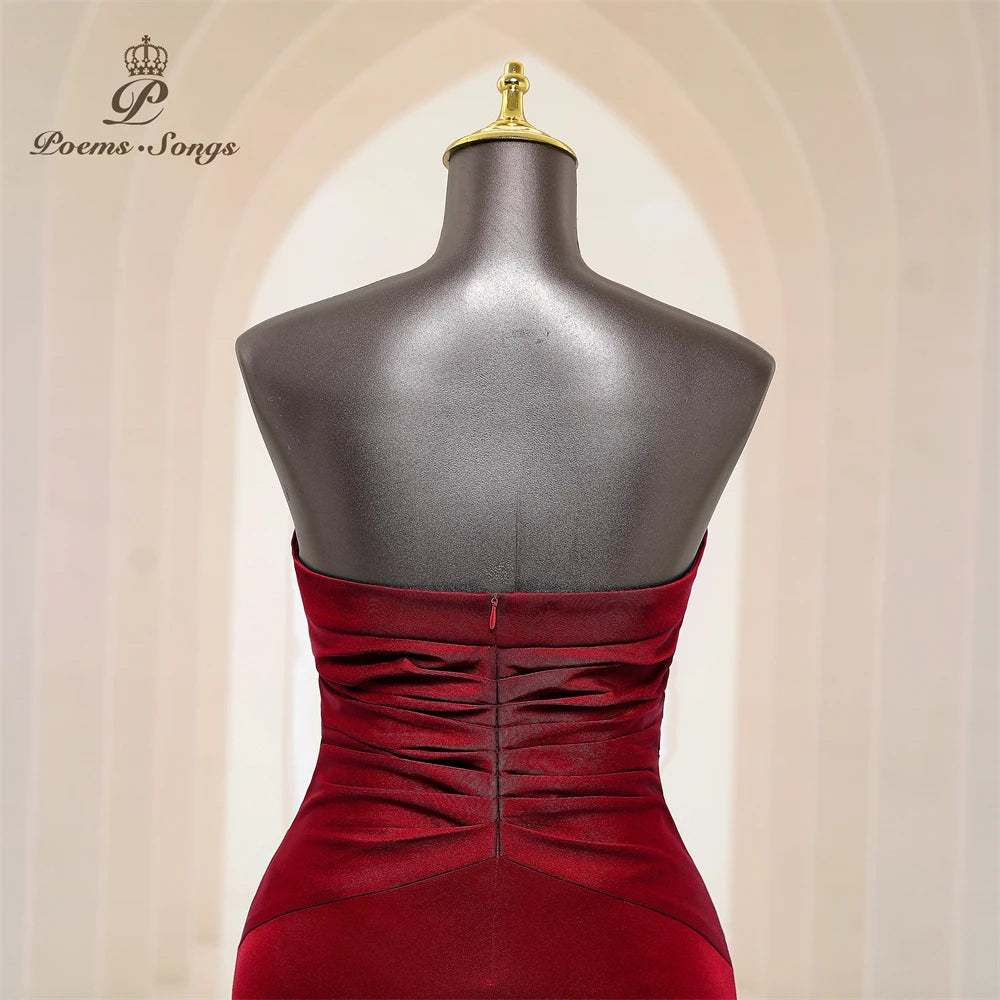 Elegant Strapless Burgundy Evening Dresses for Women Robe De Soiree De Mariage Party Dress Bridesmaid Dresses Woman Luxury Dress