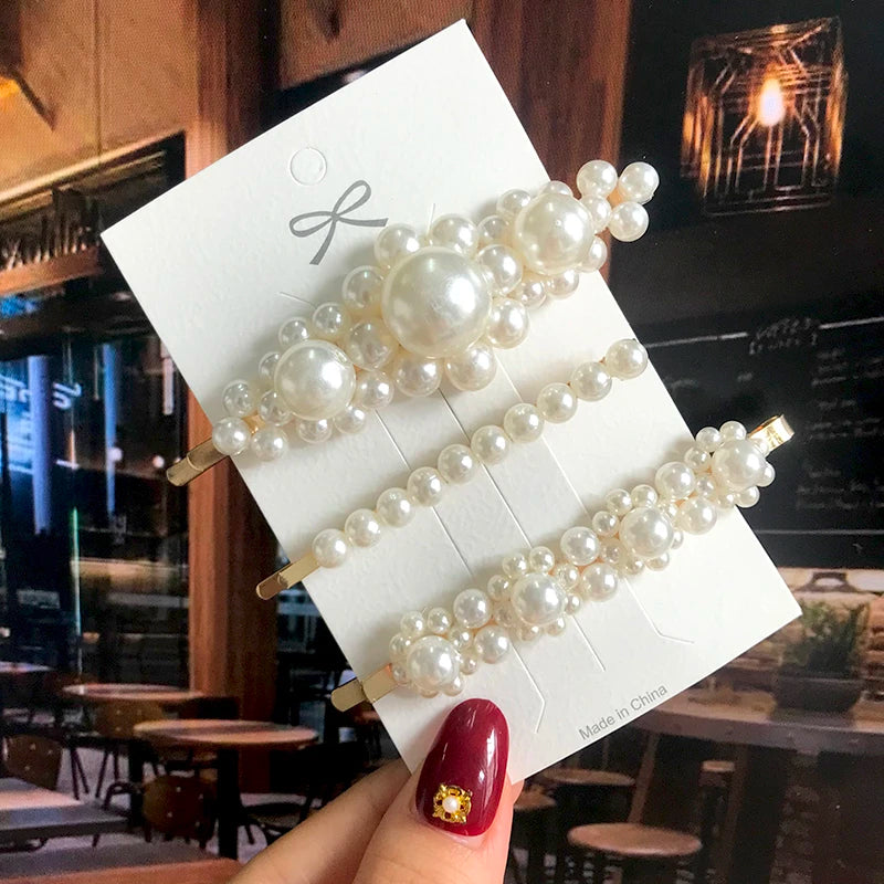 1 Set Acrylic Pearl Hair Barrettes Fashion Geometric Women Hair Clip Hairgrips Hair Accessories for Girls Hair Pins Jewelry