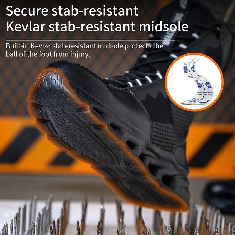 Construction Work Boots Men High Top Steel Toe Safety Shoes Non Slip Puncture Proof Rubber Work Boots Indestructible Combat Boot