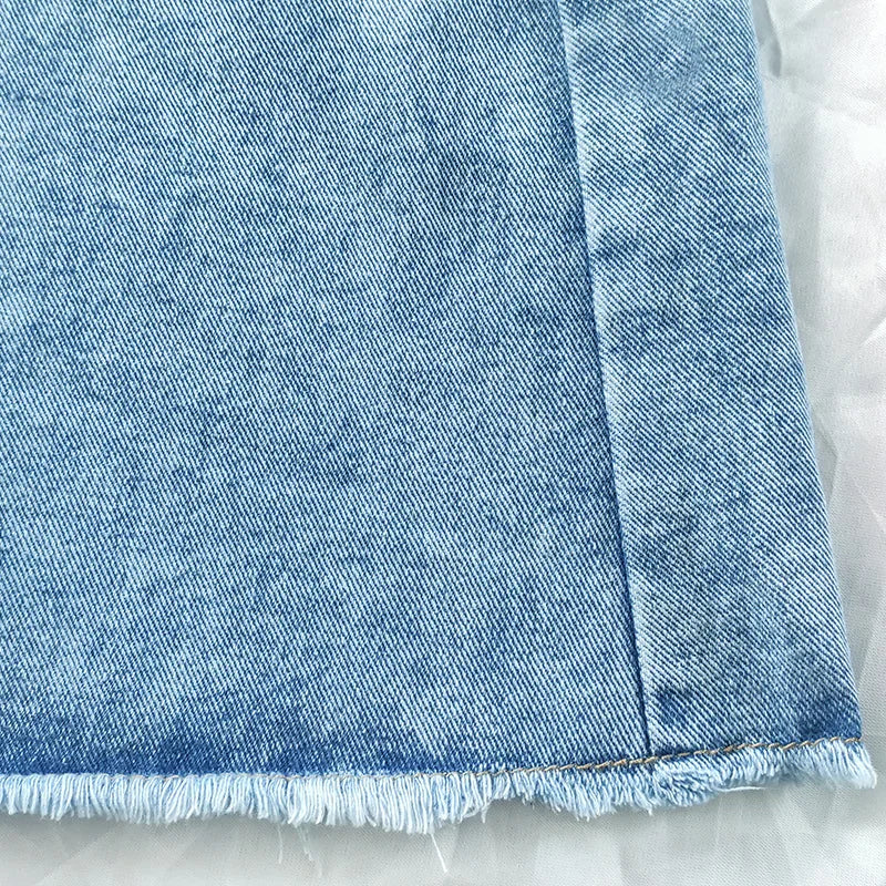 Boho Denim Skirts Mid Waist Overall High Street Washed Skirts Vintage Style Front Pockets Ripped Maxi Skirts Bleach Jean Skirt