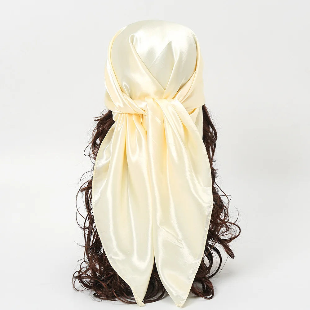 90cm Solid Colors Neckerchief Hijab Scarf for Women Silk Satin Headband Hair Scarves Female Square Shawls Head Scarfs for Ladies