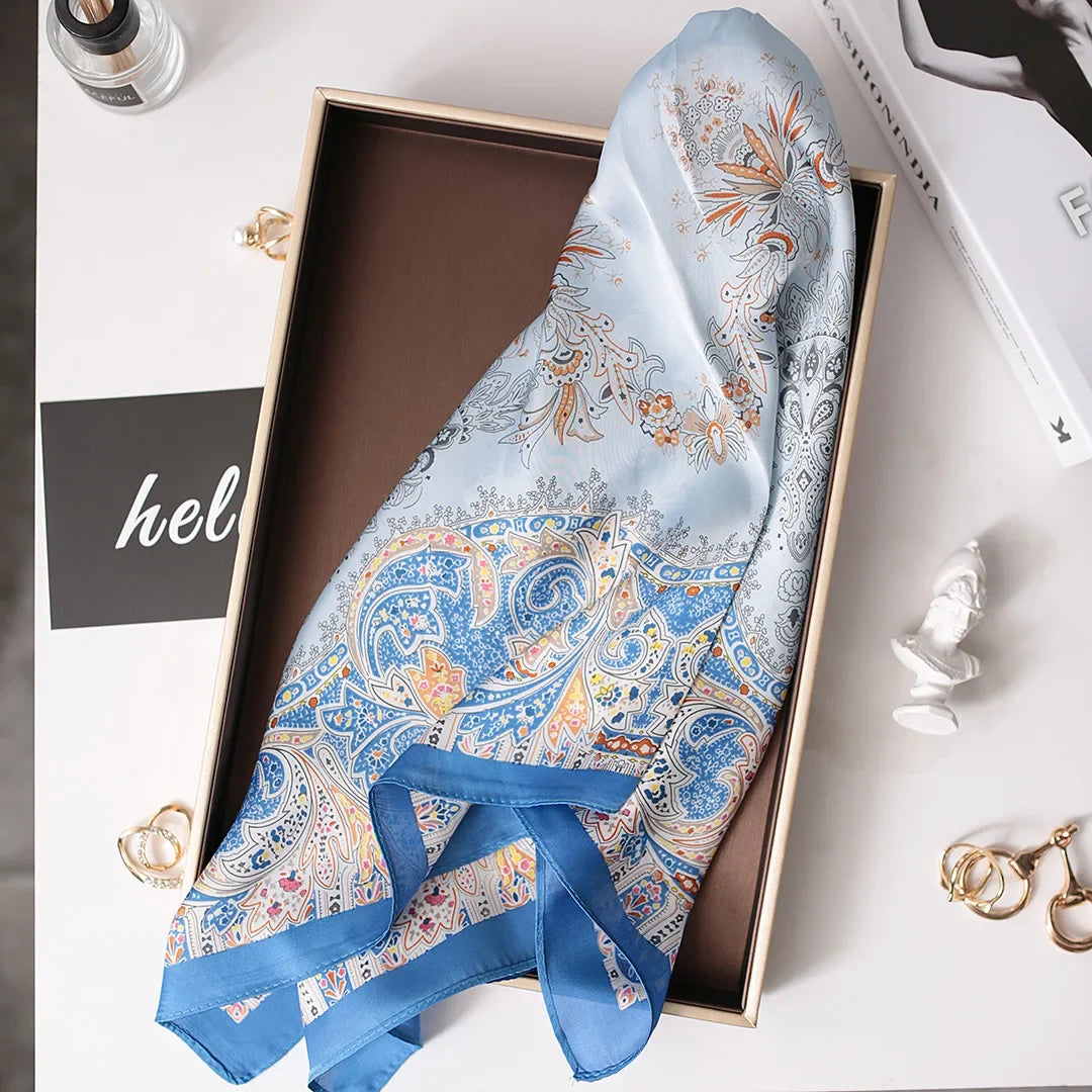 Fashion Kerchief Scarfs for Women Floral Print Hairband Neck Scarf for Ladies 70*70CM Small Shawls Square Silk Satin Bag Scarves